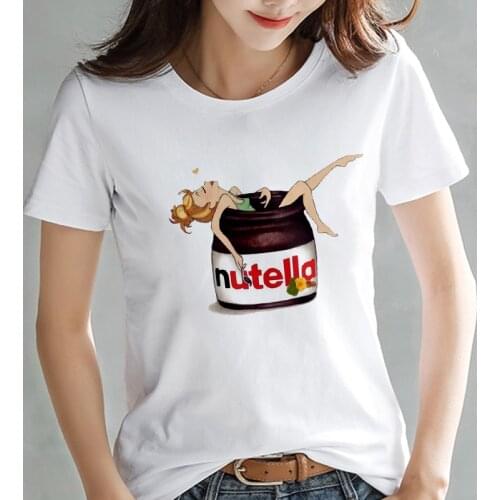 Leisure kawaii nutella print T Shirt Women 90s Harajuku Fashion T-shirt Graphic Cute Cartoon Tshirt Korean Style Top Tees Female