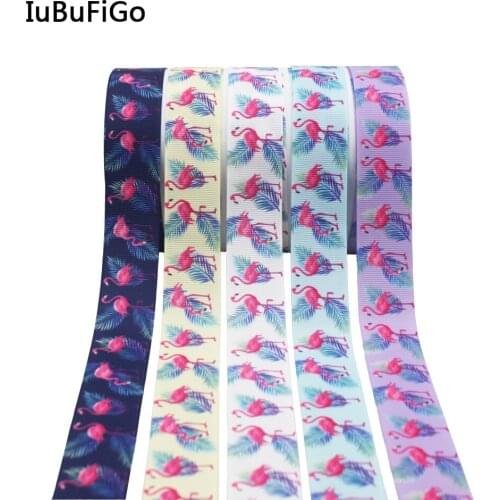 [IuBuFiGo] 1"(25mm) 50 Yards Flamingo Ribbon Printed Grosgrain Tape For DIY Craft Bow Packing Gift Decoration