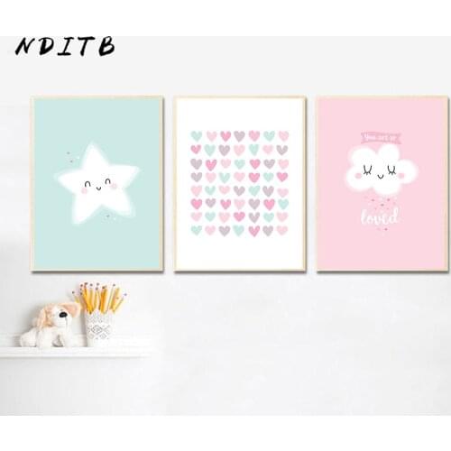 Star Cloud Nursery Picture Minimalist Canvas Children Poster Print Cartoon Wall Art Painting Nordic Kids Baby Bedroom Decoration