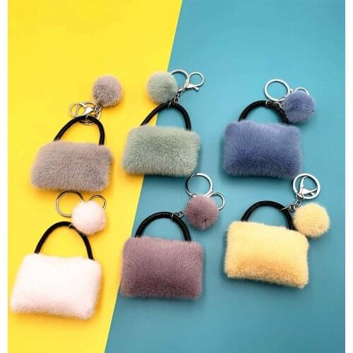 Candy Colors Cute Plush Mini Handbag Keychain Car Backpack Pendant Key Chain Accessories Trinket Women Girlfriend Keyring Gift