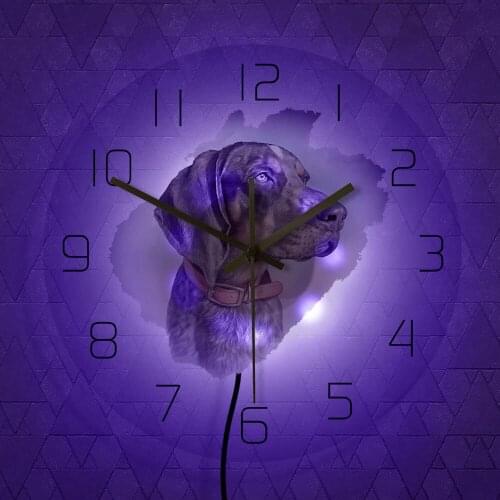 Handsome Hunting Dog Portrait Transparent Acrylic Wall Lighted Clock Watercolor Puppy Wall Hanging Watch with LED Backlight