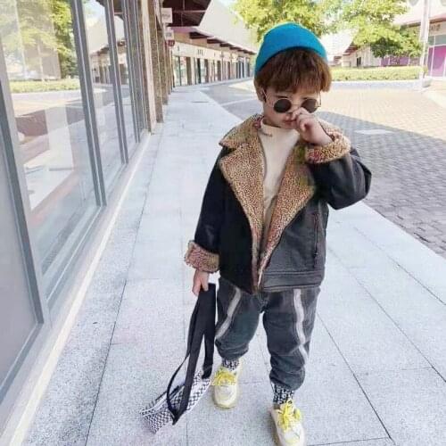 2019 baby girl boy PU leather thick cashmere jacket boys winter warm coat Kids childrens clothing