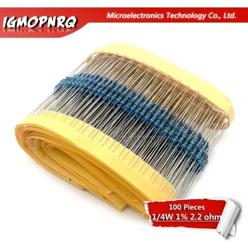 1Lot 100PCS 1/4W 2.2R 1/4W-2.2 ohm 2.2ohm 2.2 ohm Metal Film Resistor 0.25W 1% High Quality