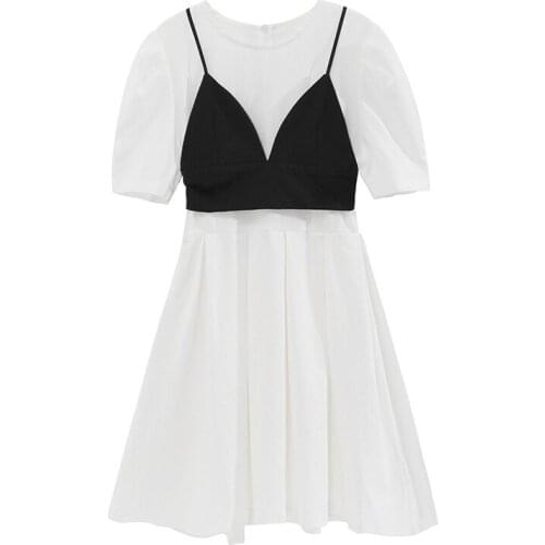 PERHAPS U Puff Sleeve Short Sleeve Mini Dress Elegant Solid White Yellow Black Summer Women Female D1868