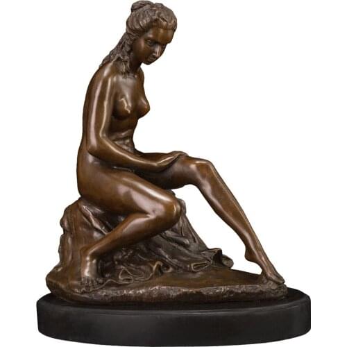 Thinking Nude Woman Bronze Statue Erotic Art Modern Western Naked Female Art Sculpture Collection