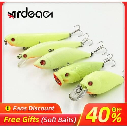 Ardea Hard Lures Set Luminous 5PCS Wobbler Plastic Bait Minnow Popper Crankbait VIB Pencil Bass Trout Peche Night Fishing