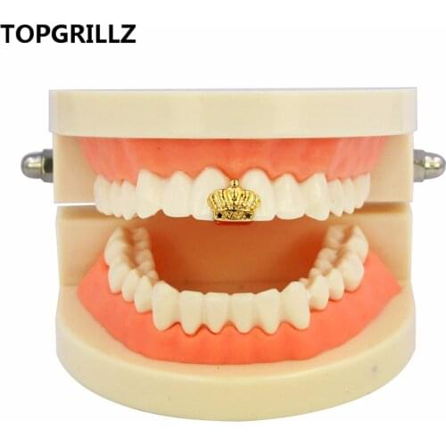 TOPGRILLZ Mens New Gold Color Plated Open Face Scorpion Crown Single Tooth Grills Cap Glossy Polish Hip Hop Bling Grillz