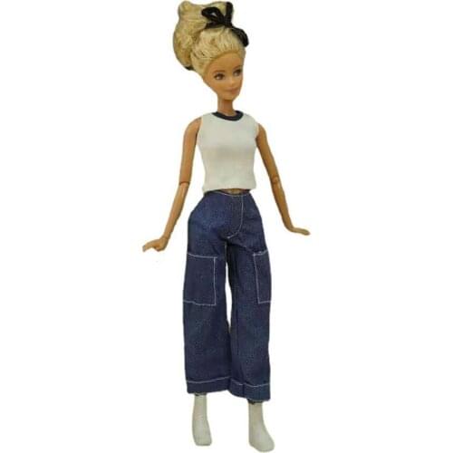 30cm Doll Clothes For Barbie Clothes Off White Tank Shirt Top Jeans Denim Pants Outfits 1/6 BJD Dolls Accessories Child Toy Gift
