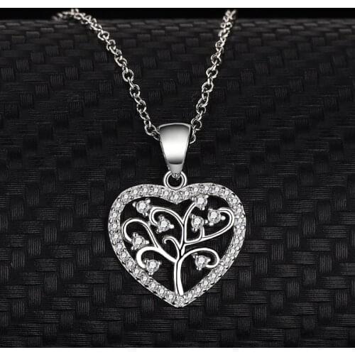 S925 Sterling Silver Heart-Shaped Love Tree of Life Necklace Simplicity Fashion Ladies Secklace Jewelry PendantTemperament