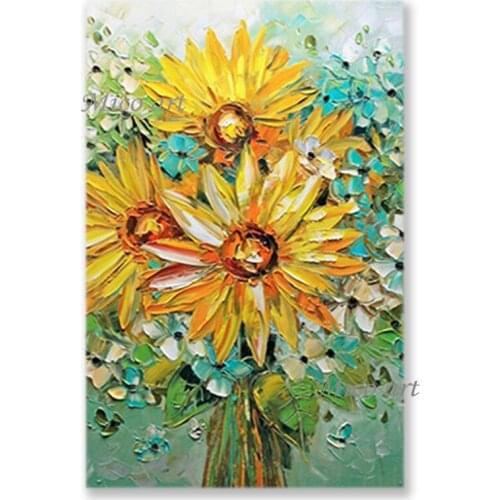 Palette Knife Style Handmade Sunflower Oil Painting Wall Decorative Item Textured Acrylic Canvas Wall Art Entrance Decor Item