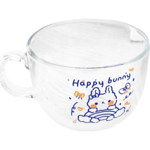 Transparent Large Capacity Sturdy Glass Cup Healthy Safe Portable Cartoon Glass Cute Rabbit Breakfast Cup for Household