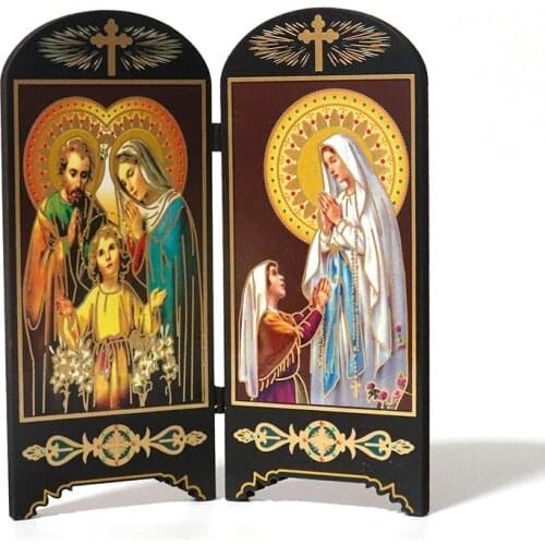Articulos religiosos catolico Religious figure icon double screen desk decoration jesus christ sacred heart virgen maria figures