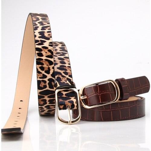 New Fashion Fake Fissure PU Leather Waist Belts Casual Pin Buckle Knit Belt for Woman Summer Dress Leopard Waistband Quality