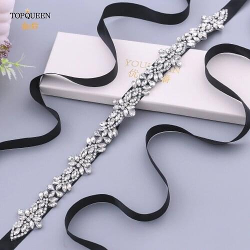 TOPQUEEN S429-S Wedding Bridal Rhinestone Sash Belts Dress Strap Female Belt for Dress Long Evening Dress Belt Silk Dress Belt