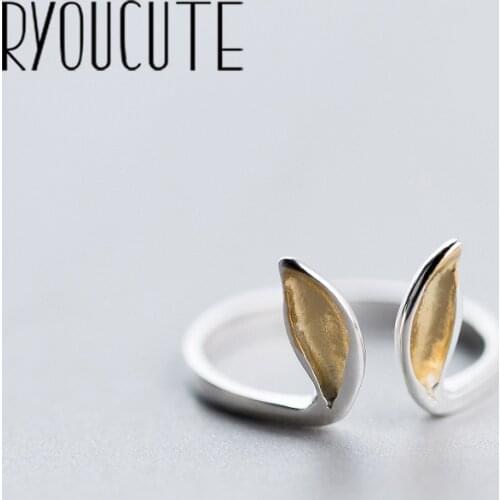 RYOUCUTE 100% Real Silver Color Exaggerated Personality Bunny Rabbit Ear Rings for Women Statement Adjustable Finger Ring