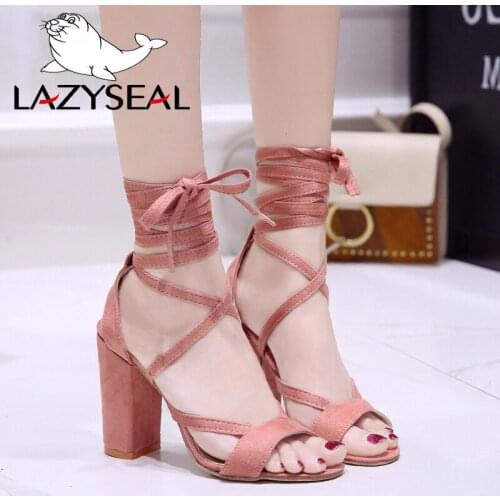 LazySeal Gladiator Cross-tied Women Sandals Super 10cm High Square Heels Summer Shoes Sexy Women Heeled Sandals Lady Shoes