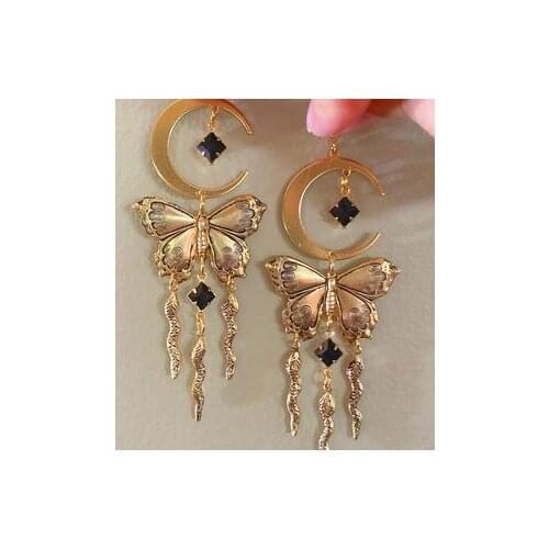 The Golden Serpent And Butterfly Moon Earrings,Goth Earrings,Gothic Gifts for Her