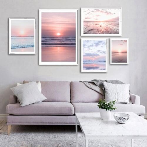 Nordic Decor Sunset Wave Seascape Wall Art Canvas Bali Beach Poster and Print Painting Decor Picture for Living Room Home Decor