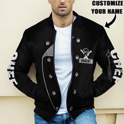 3D CHEF UNIFORM Custom Name Bomber Jacket black and White Casual For Men/Women Thicken Warm Fleece Coat In Winter Drop shipping