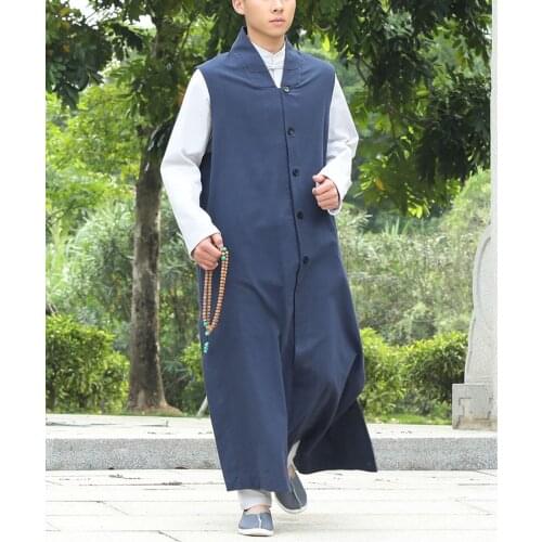 Unisex 7color High quality cotton shaolin monk kung fu suits zen lay clothing buddha gown outfit meditation robe long vest