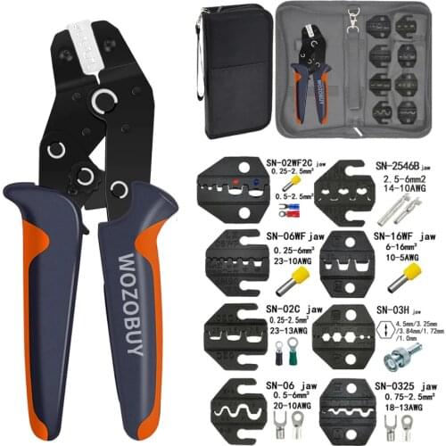 WOZOBUY Crimping Pliers SN-48BS 9 Die Sets Quick Interchangeable Ratchet Crimp Tool Kit for Insulated & Non-Insulated Terminals