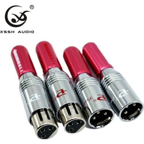 XSSH 2pcs female 2pcs male XLR Hi-end Hifi Audio Jack 3 pins connector Black Metal Shell Brass Copper Silver XLR socket Plug