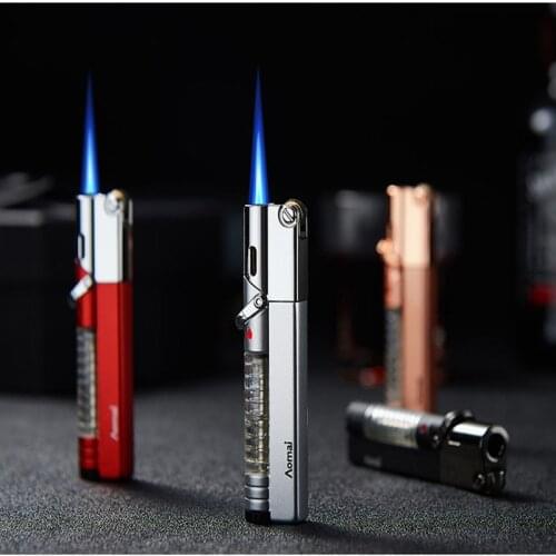 AOMAI Metal Belt Safety Lock Visible Gas Storage Cigar Barbecue Kitchen Direct Injection Windproof Lighter Cigarette Accessories