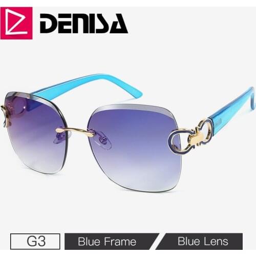 DENISA Luxury Brand Rimless Sunglasses For Women Unique Glasses Temple Design Square Sun Glasses UV Protection Red Shades G28006