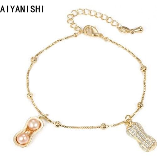 AIYANISHI 18K Gold Filled Chain Bracelet for Girls Peanut Women Natural Freshwater Pearls Bracelets Jewelry Gifts Wholesale