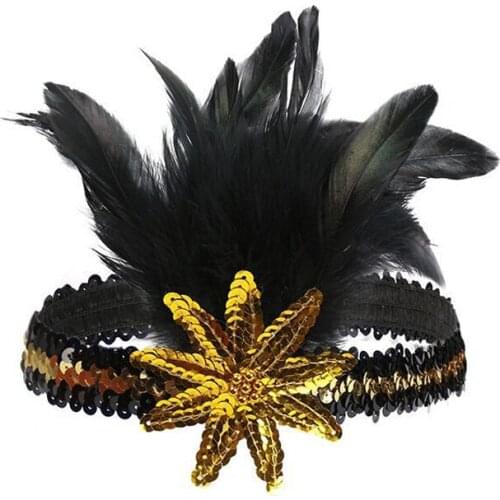 Vintage White Pearl Tassels Black Feather 1920s Headpiece Flapper Great Gatsby Headband Women Hair Accessory