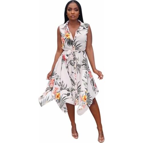 Womens Summer Fashion Midi Dress Sleeveless V-Neck Ladies Flower Dreeses Split Vestidos For Femela Boho Beach Holiday Dress