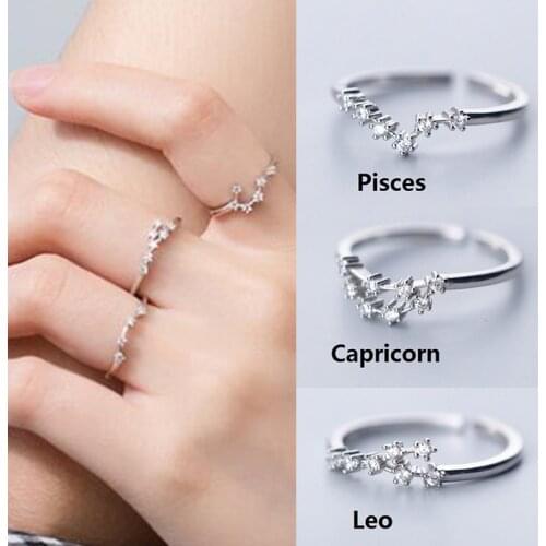 100% 925 Sterling Silver Zodiac Rings for Women Men Antique Design Letter Leo Aries Rings Minimalist 12 Constellation Jewelry