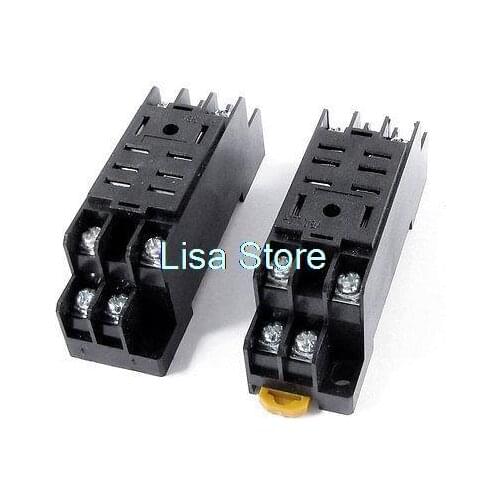 2 Pcs PTF08A 12A 300VAC 8 Pins DIN Rail Mount Power Relay Socket Base for HH62P
