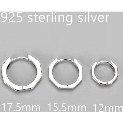 Simple Hexagonal Rhombus Geometric Hoop Earring 925 Sterling Silver Pierced Earrings for Men Women 17-12mm 3pairs\lot