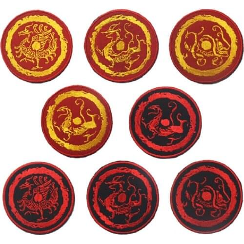 3D Embroidery Patches Loop And Hook Circular XP Patches Four Animal/Han/Si Shen/Totem Pattern/Four lines Patches Wall Sticker
