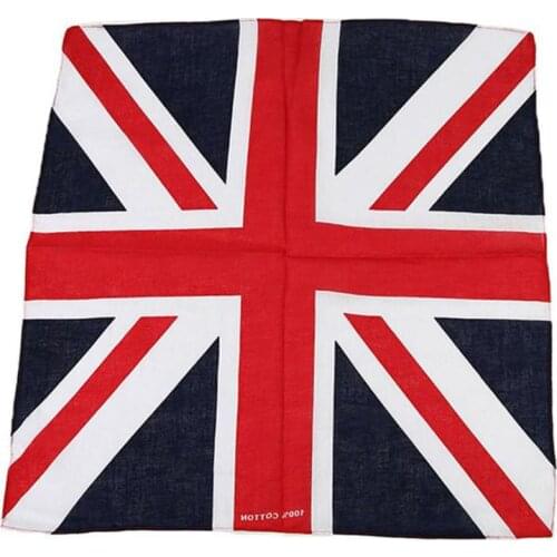 54x54cm Unisex British Flag Union Jack Biker Square Bandana Football Fans Carnival Cotton Head Wrap Hip Hop Dancing Handkerchief