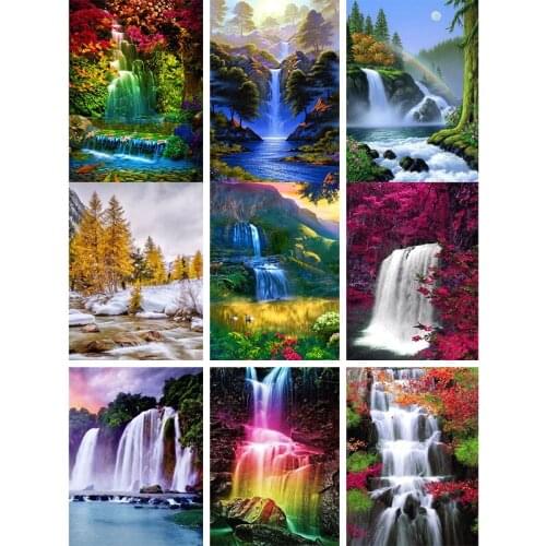 5D DIY Diamond Painting Mosaic Cross Stitch Scenery Full Drill Wall Decor Rhinestone Diamond Embroidery Waterfall Handmade Gifts