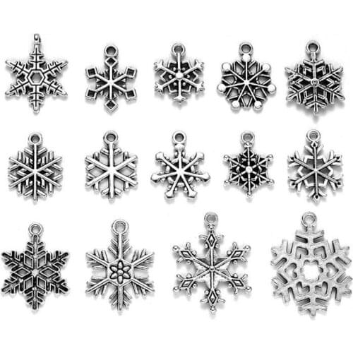 70pcs/lot Christmas series alloy antique silver snowflake Charms pendant DIY making bracelet jewelry accessories