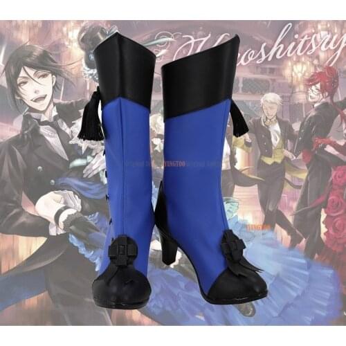 Black Butler Ciel Phantomhive Blue Shoes Cosplay Kuroshitsuji Ciel Cosplay Boots High Heel Shoes Custom Made Unisex
