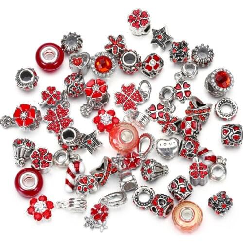 50PCS Rhinestone European Lampwork Beads Large Hole Spacer Beads Crystal Beads for DIY Crafts Necklace Bracelet Jewelry Making