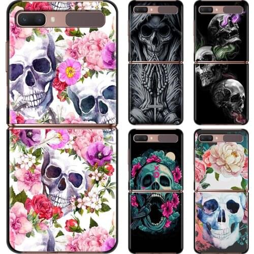 Smartphone Case For Samsung Galaxy Z Flip 3 5G Cover PC Shell Black Caso Hard Capa floral sugar skull