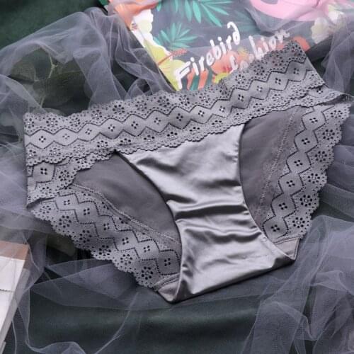 European Noble High-End Satin Silk Lace Mid-Waist Sexy Underwear Womens Hollow Youth Fashion Womens Hip Transparent Panties