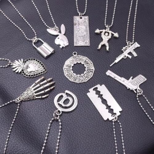 Hiphop Rabbit Submachine Gun USD Sacred Heart Charms Harajuku Gothic Aliens Punk Rock Street Chic Necklace Party Jewelry Unisex
