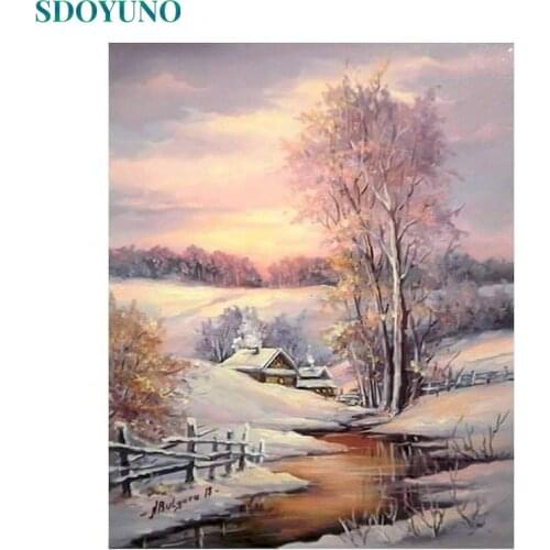SDOYUNO Oil Painting By Numbers Snow Scenery 60x75cm DIY Paint By Numbers On Canvas Frameless Handpaint Home Decor Unique Gift