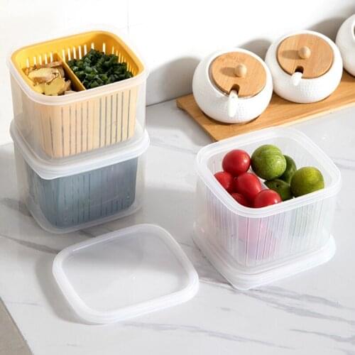 Kitchen Plastic Storage Box Fresh-Keeping Bowl Refrigerator Fruit Vegetable Drain Crisper Double-layer Food Storage Container