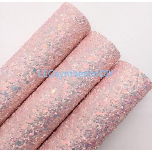 LEOsyntheticoDIY Pink Chunky Glitter Vinyl Fabric Sheet Felt Backing Synthetic Leather Faux Vinil DIY A4 SIZE R042A