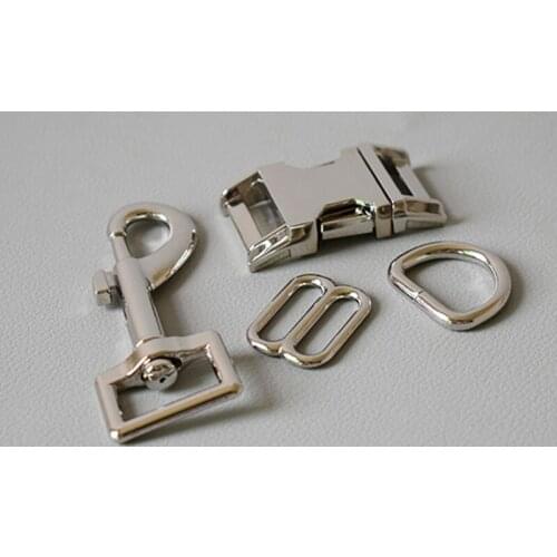 10 sets silver 20mm Metal D ring belt straps slider breakaway side release buckle spring hook for dog collar leash accessories