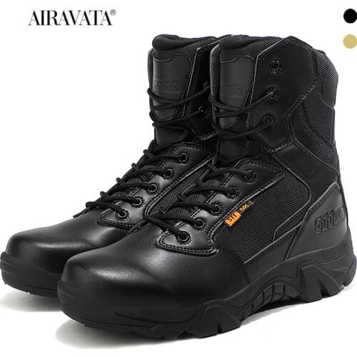 Mens Tactical Boots High Top Hiking Shoes Lace-Up Mountain Waterproof Military Boots Thick Bottom