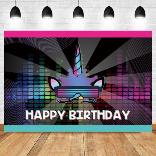 Musical Symbol Unicorn Background Black Bokeh Happy Birthday Party Photography Backdrop Photo Booth Studio Banner Supplier