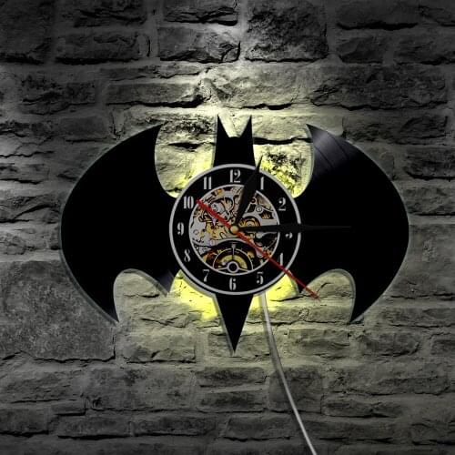The Flying Bat Vinyl Record Wall Clock Halloween Led Lamp Wall Lighting Vintage LP Handmade Decorative Creative Wall Art